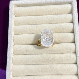 Gold Plated Clear White Stone Ring Stainless Steel Adjustable Waterproof